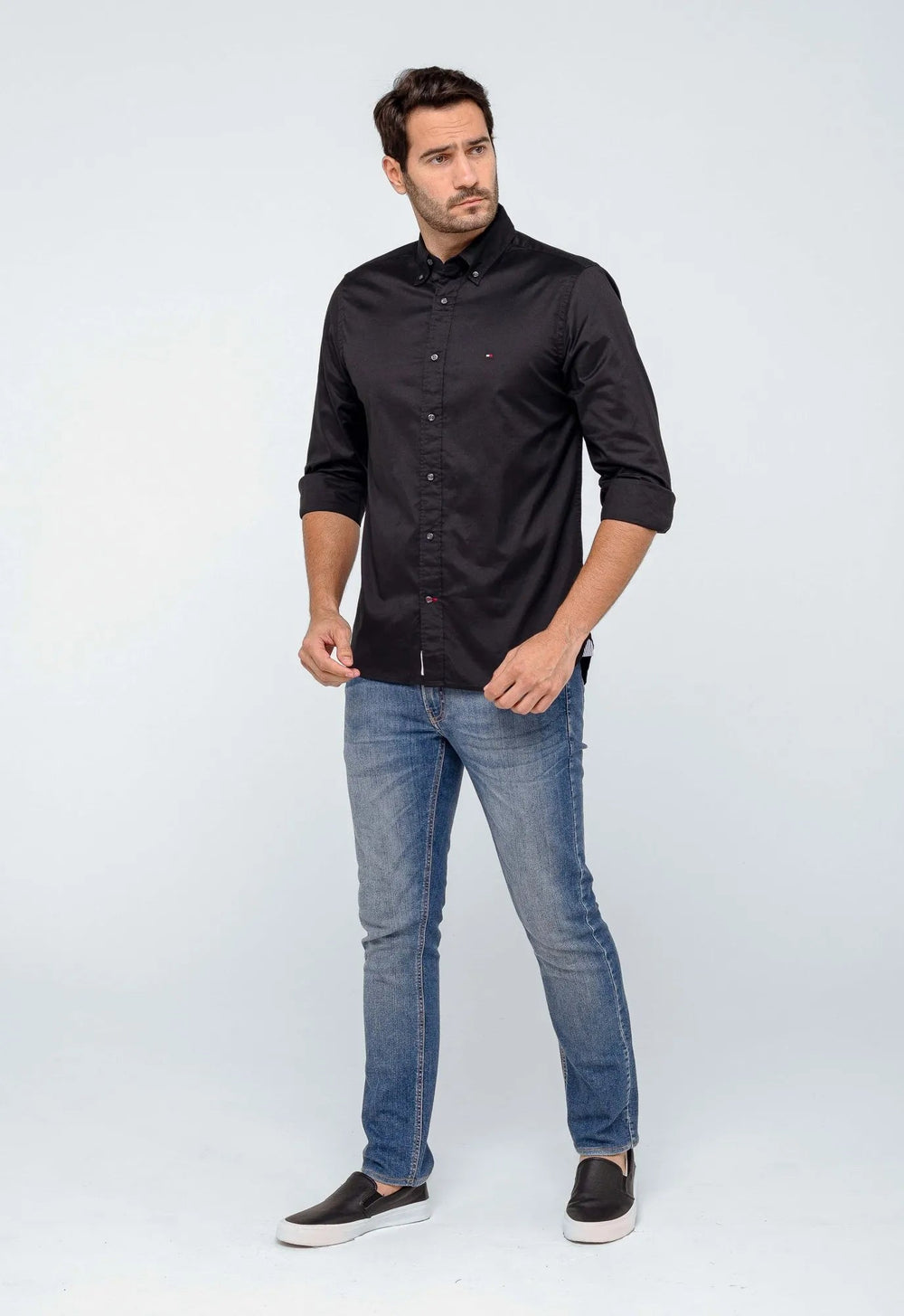 Camisa Tommy Hilfiger ml Regular Fit Flex Poplin Preto - Henri Store