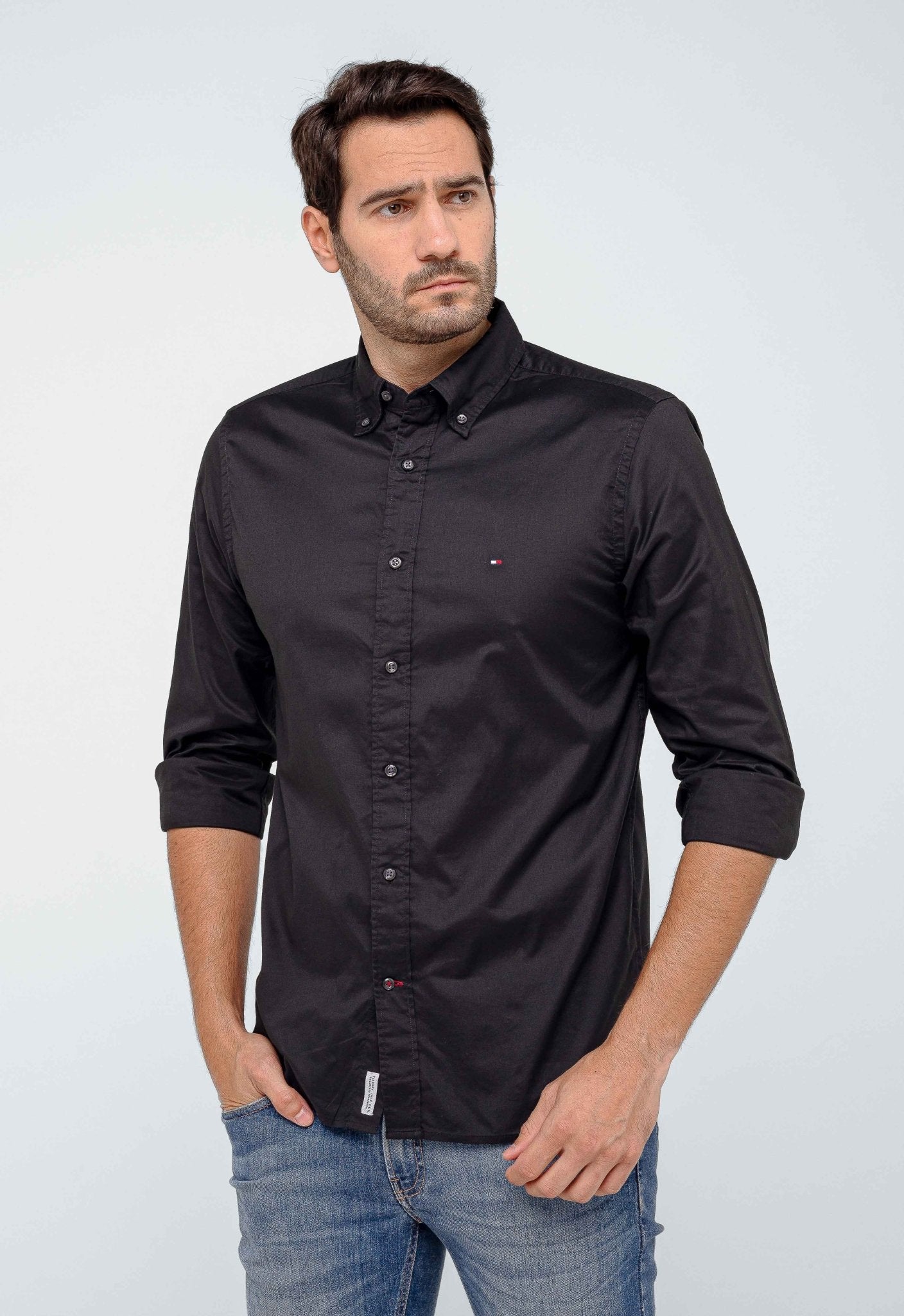 Camisa Tommy Hilfiger ml Regular Fit Flex Poplin Preto - Henri Store