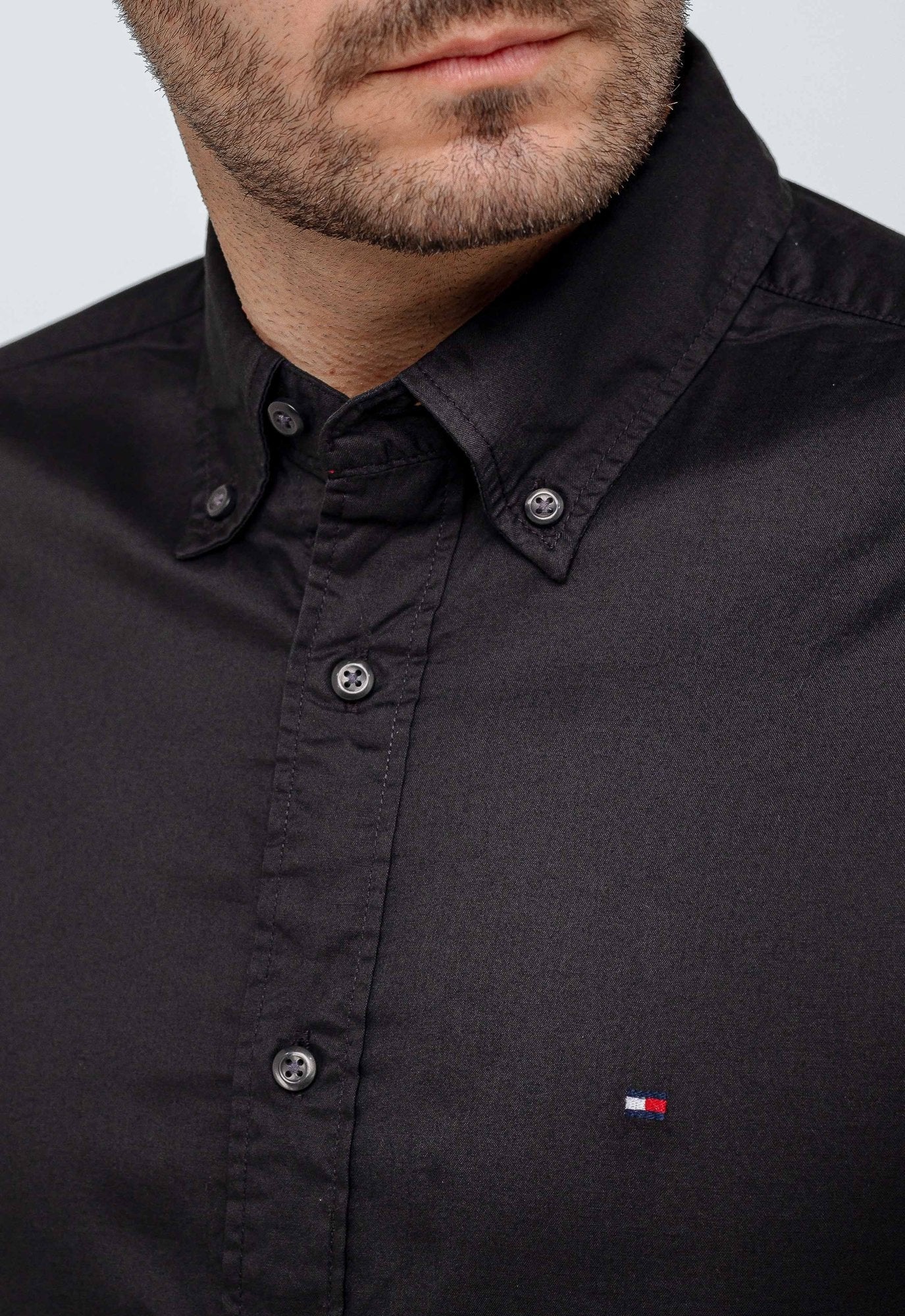 Camisa Tommy Hilfiger ml Regular Fit Flex Poplin Preto - Henri Store
