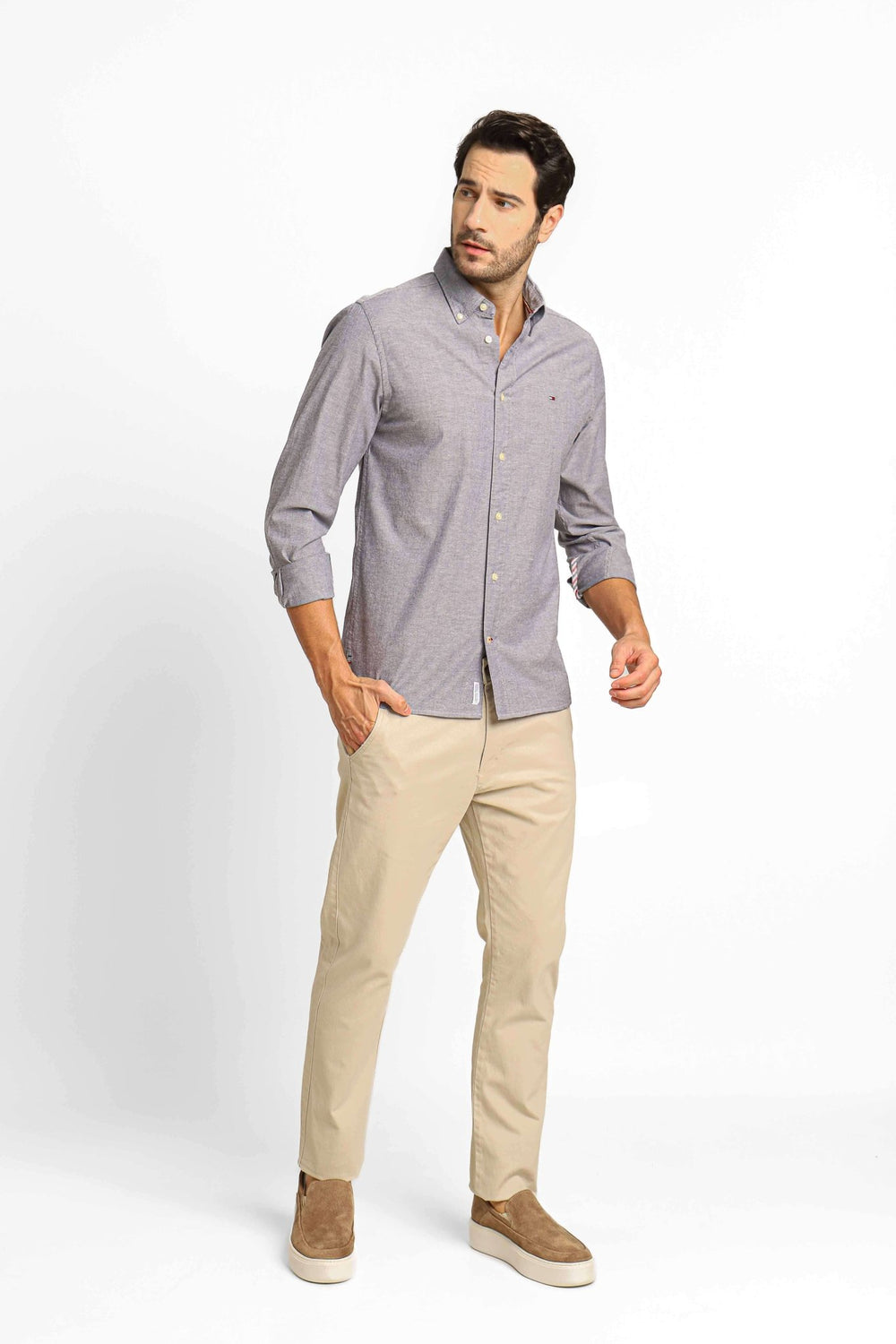 Camisa Tommy Hilfiger ml Regular Fit Oxford Cinza Mescla - Henri Store