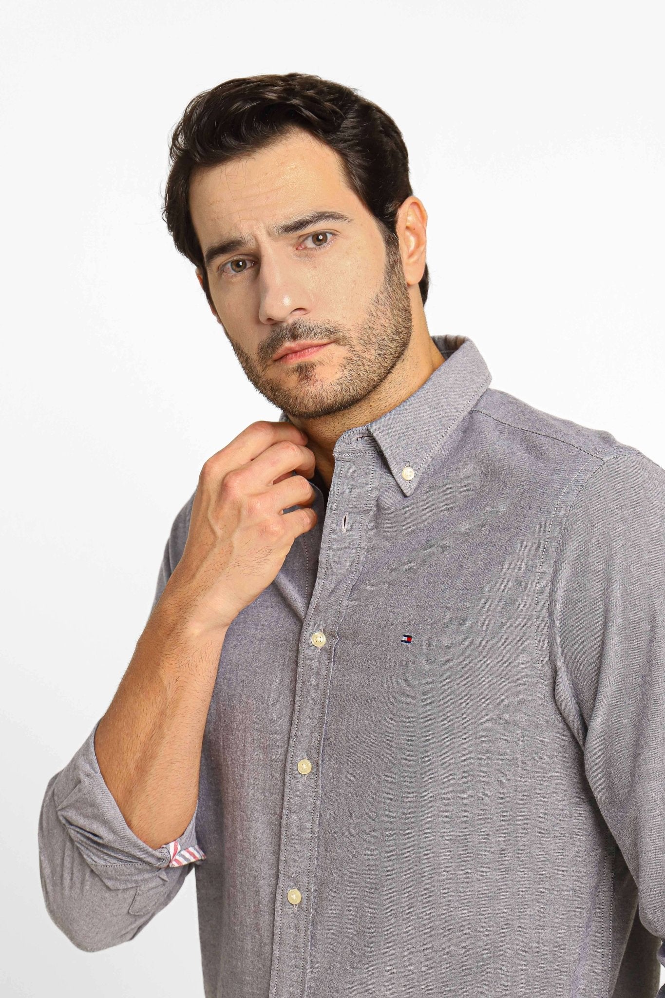 Camisa Tommy Hilfiger ml Regular Fit Oxford Cinza Mescla - Henri Store