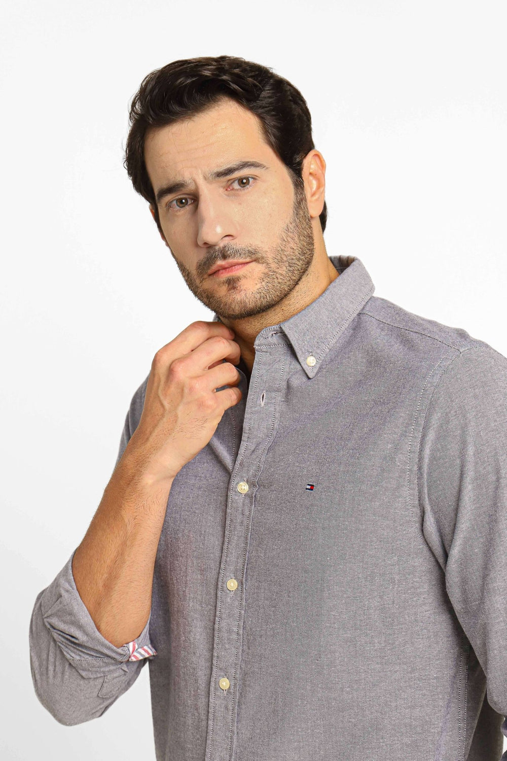 Camisa Tommy Hilfiger ml Regular Fit Oxford Cinza Mescla - Henri Store