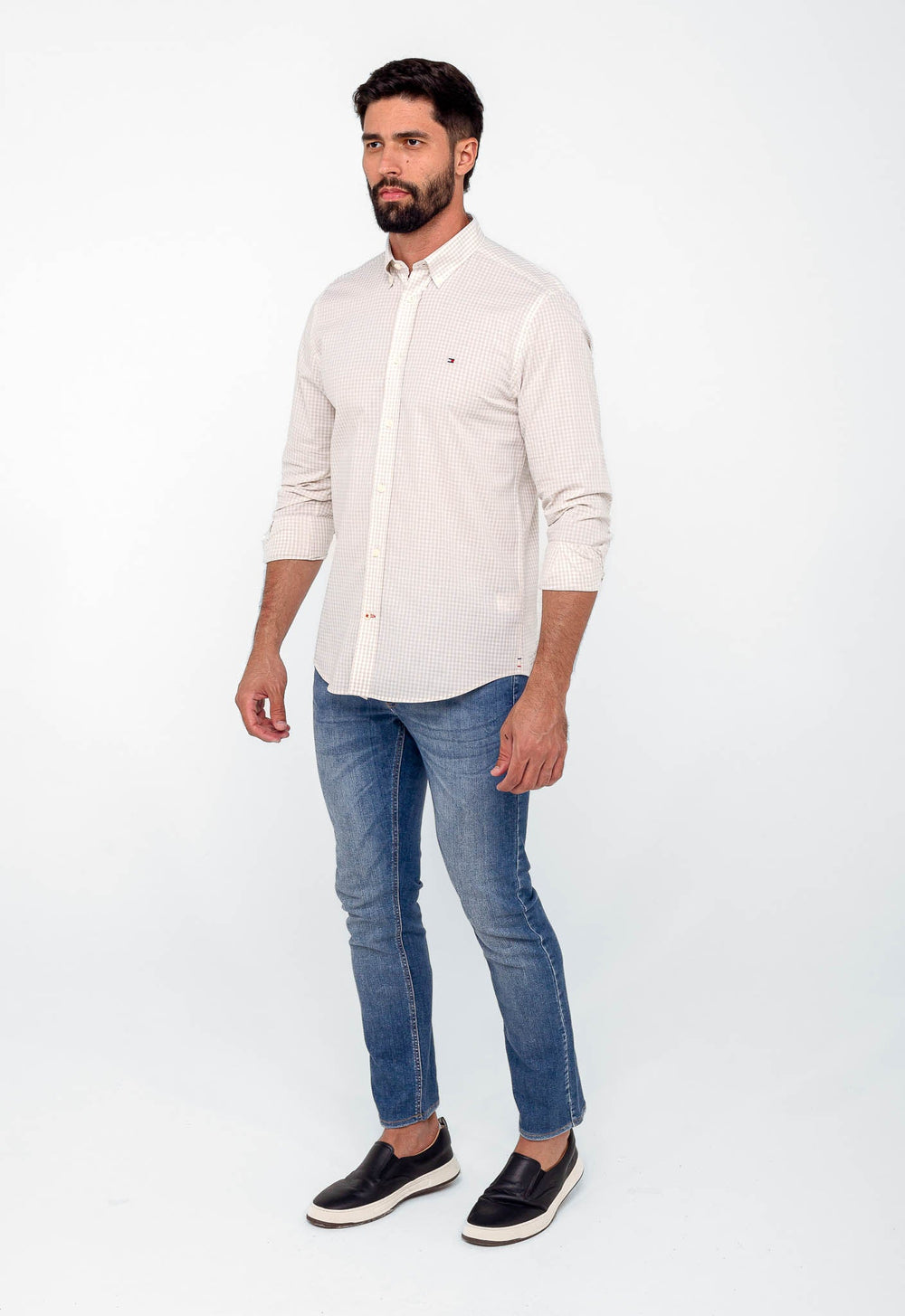 Camisa Tommy Hilfiger ml Regular Fit Xadrez Areia - Henri Store