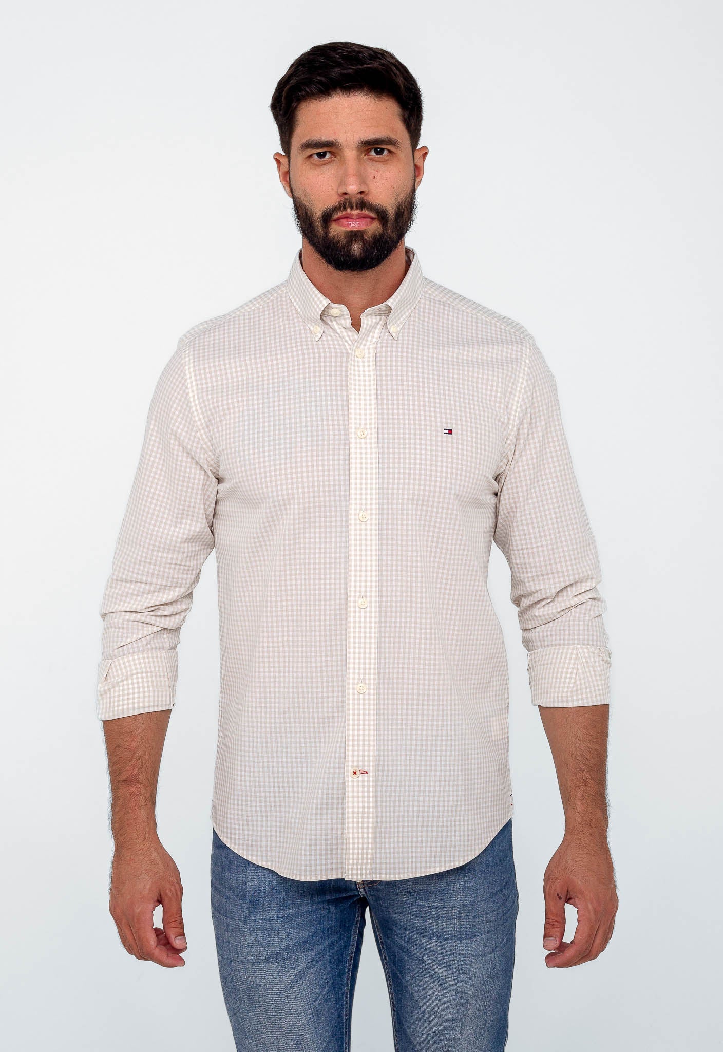 Camisa Tommy Hilfiger ml Regular Fit Xadrez Areia - Henri Store