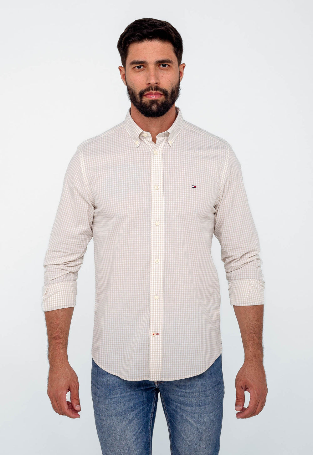 Camisa Tommy Hilfiger ml Regular Fit Xadrez Areia - Henri Store