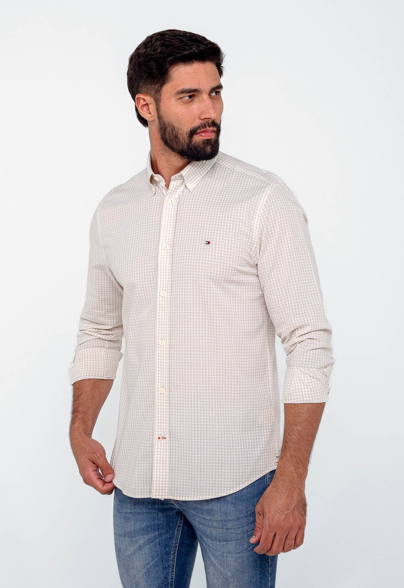 Camisa Tommy Hilfiger ml Regular Fit Xadrez Areia - Henri Store