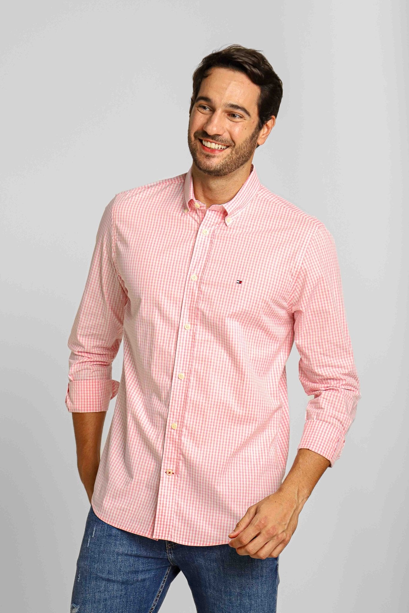Camisa Tommy Hilfiger Ml Regular Fit Xadrez Rosa - Henri Store