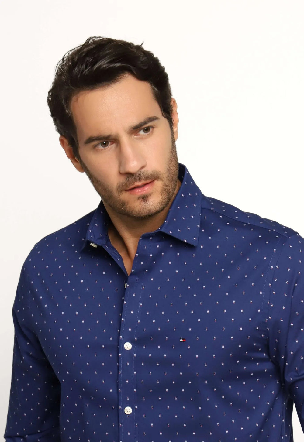Camisa Tommy Hilfiger ml Slim Fit Estampada Marinho - Henri Store