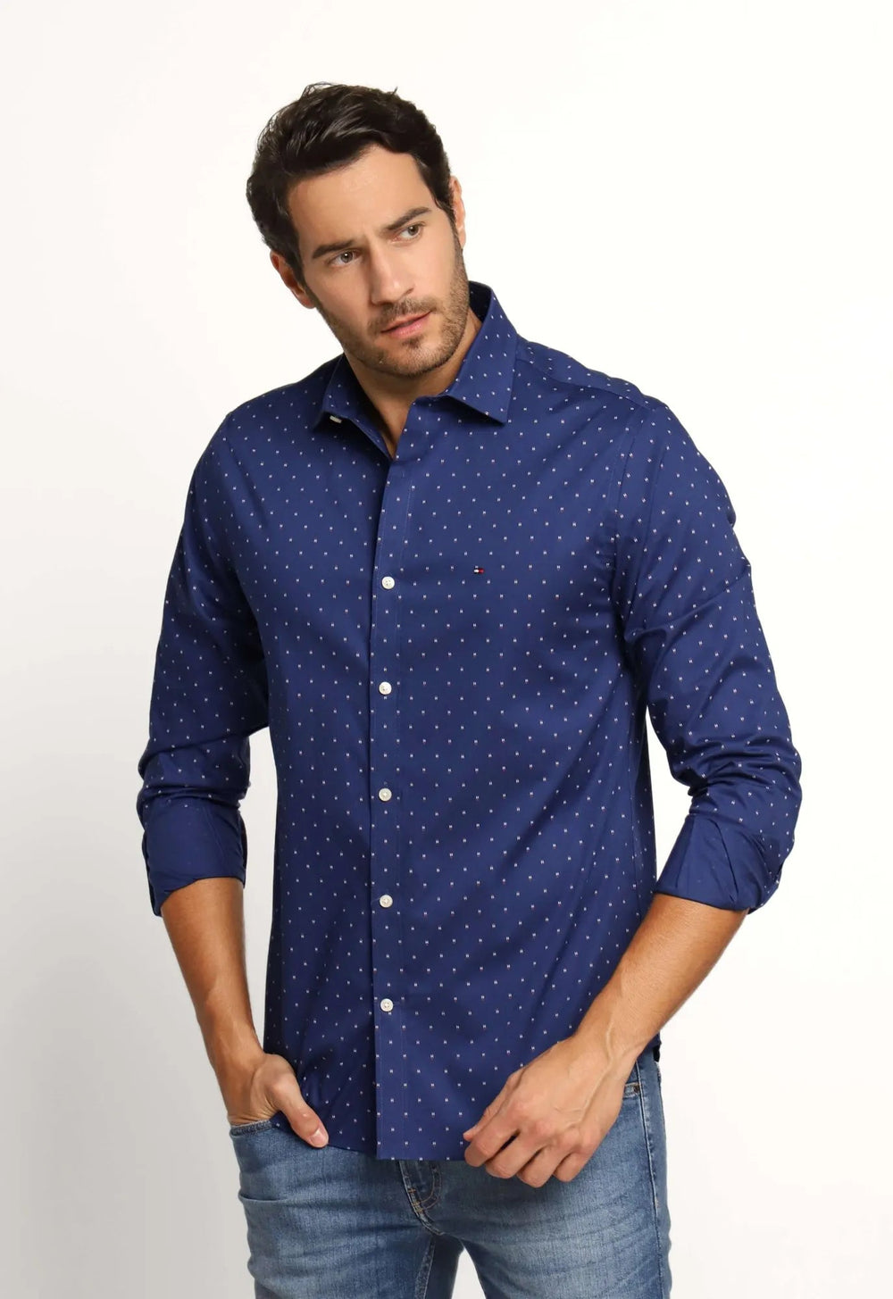 Camisa Tommy Hilfiger ml Slim Fit Estampada Marinho - Henri Store