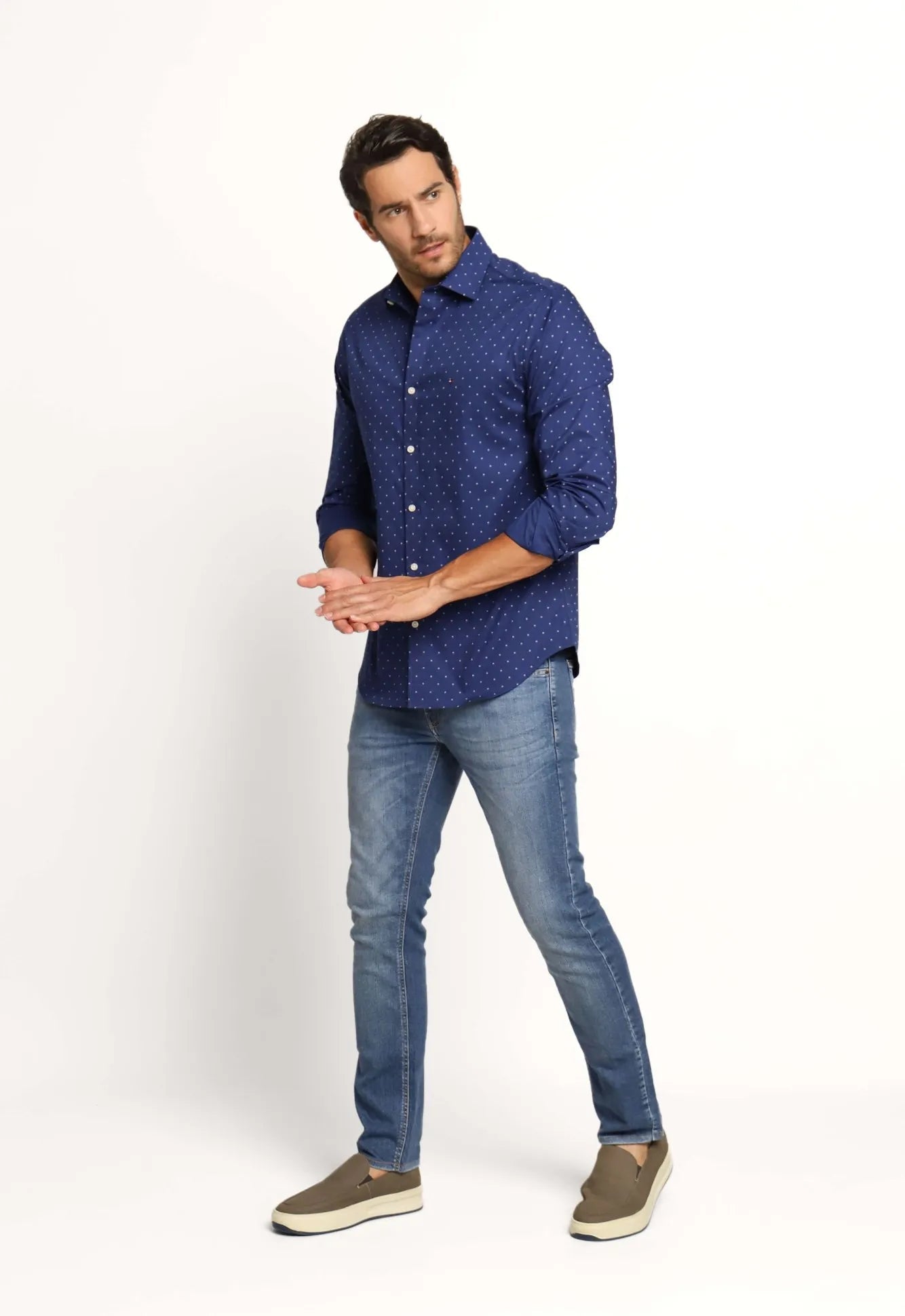 Camisa Tommy Hilfiger ml Slim Fit Estampada Marinho - Henri Store