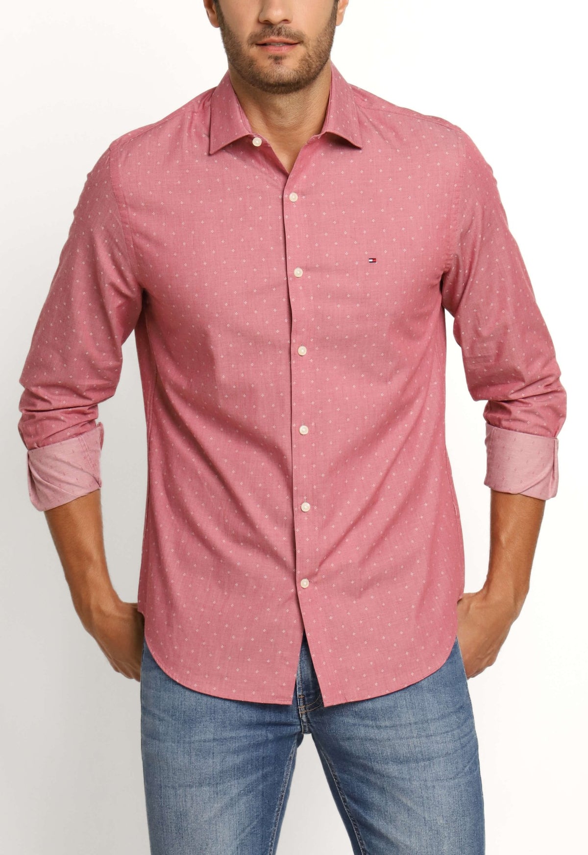Camisa Tommy Hilfiger ml Slim Fit Estampada Vermelho - Henri Store