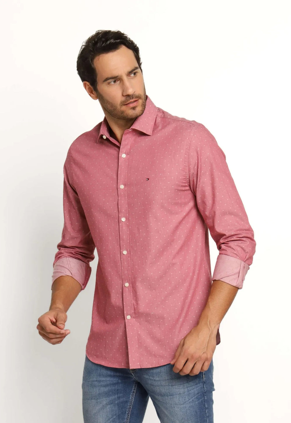 Camisa Tommy Hilfiger ml Slim Fit Estampada Vermelho - Henri Store