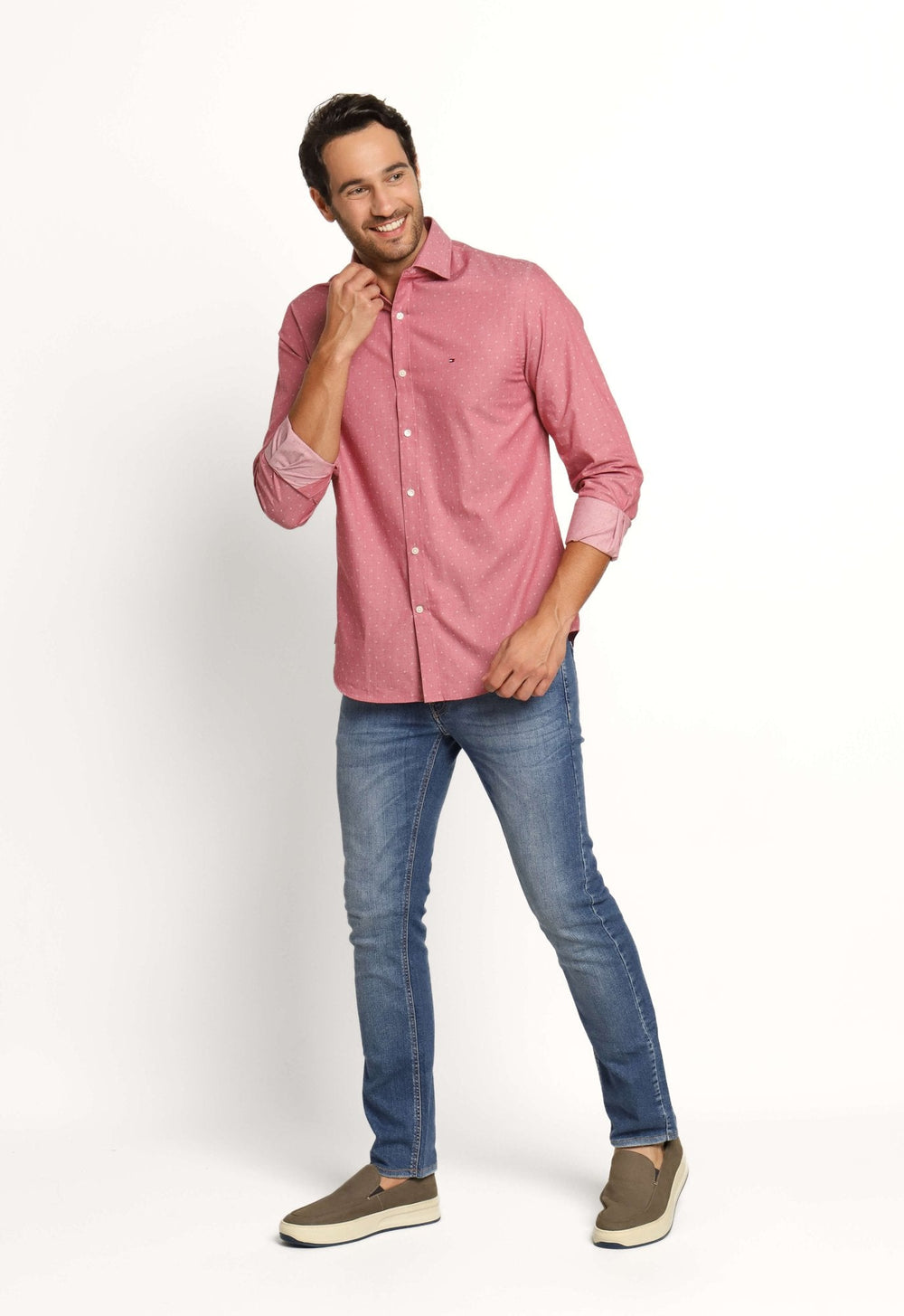 Camisa Tommy Hilfiger ml Slim Fit Estampada Vermelho - Henri Store