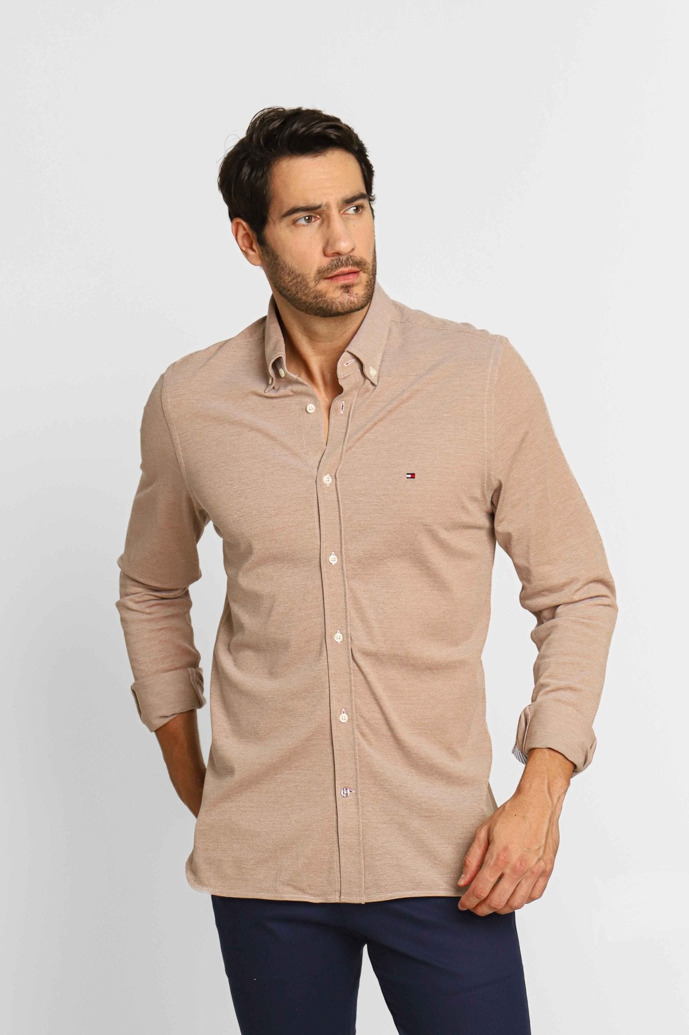 Camisa Tommy Hilfiger ml Slim Fit Knitted Cáqui - Henri Store