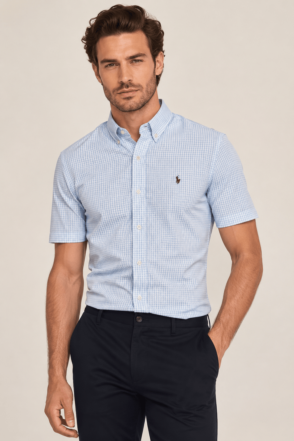 Camisa Xadrez RL Custom Fit Small Poney Marrom - Henri Store
