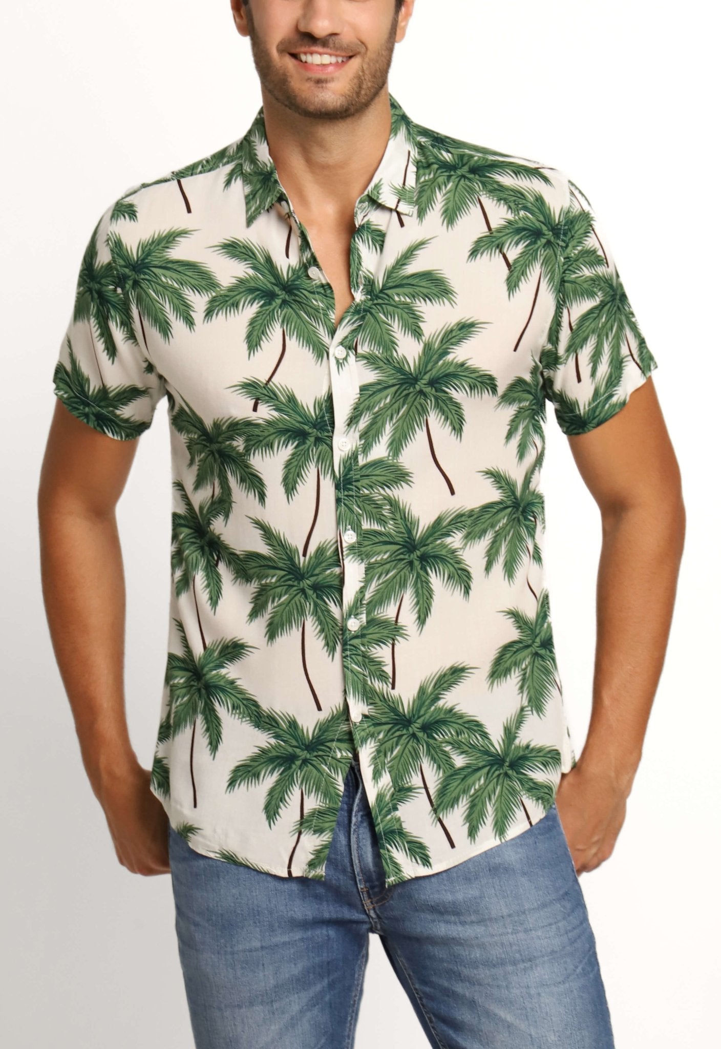 Camisa Zafferano Mc Estampada Branca C/ Verde - Henri Store