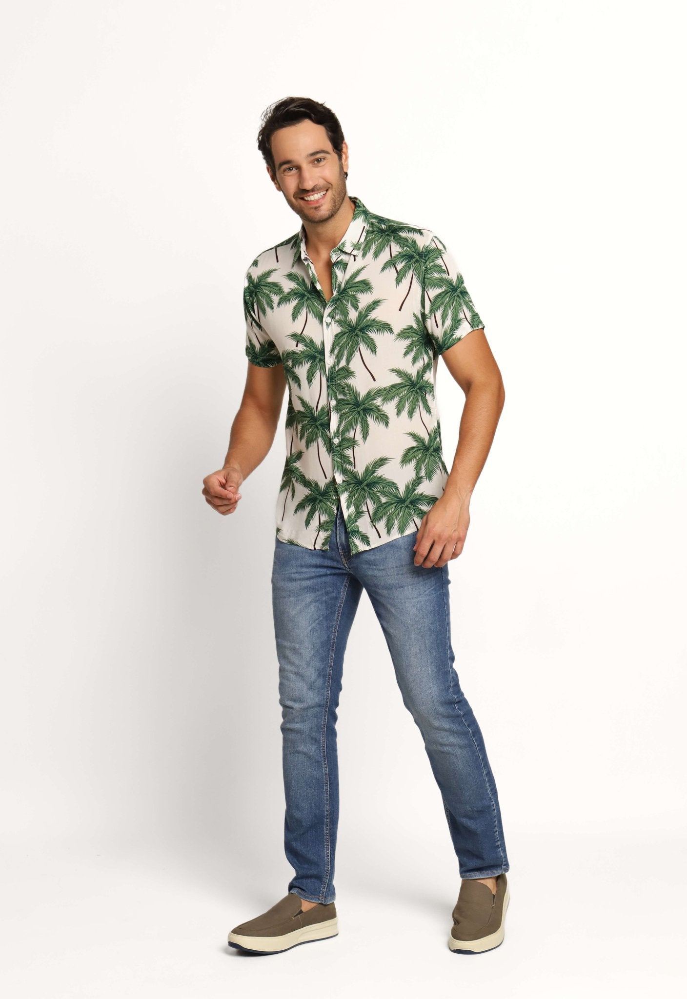 Camisa Zafferano Mc Estampada Branca C/ Verde - Henri Store
