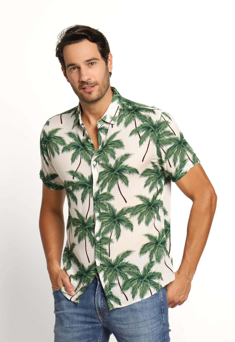 Camisa Zafferano Mc Estampada Branca C/ Verde - Henri Store