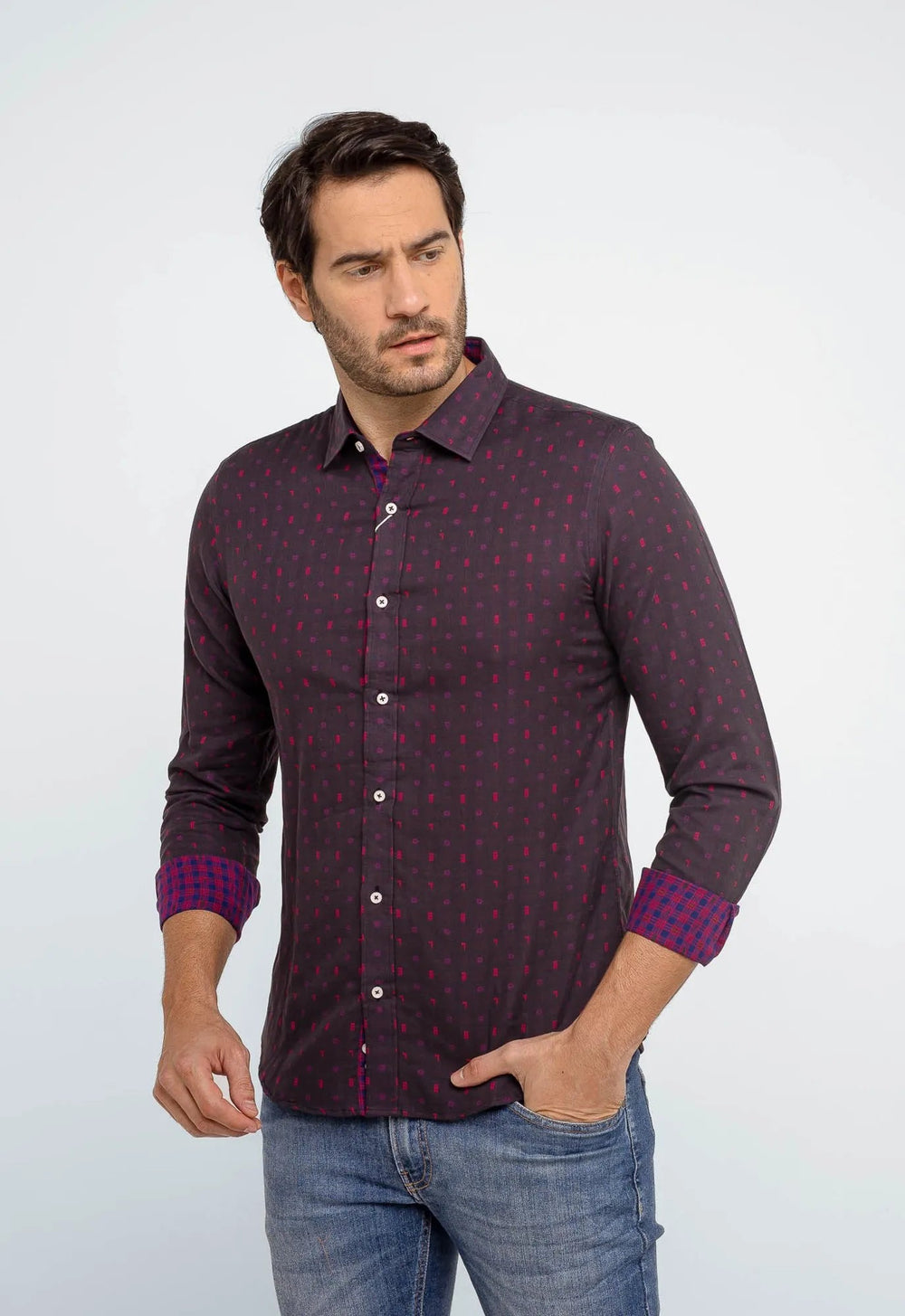 Camisa Zafferano Ml Slim Fit Vinho - Henri Store
