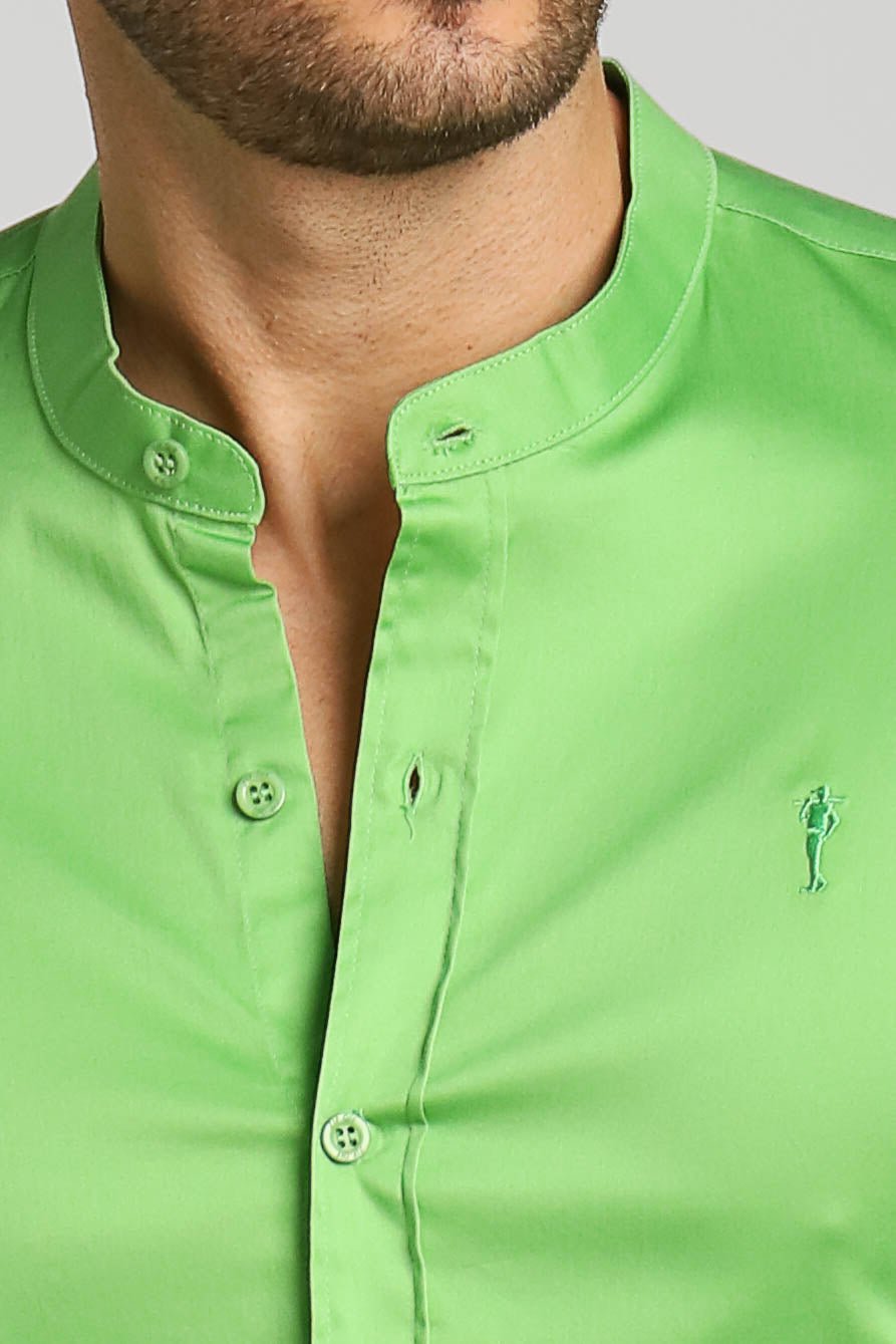 Camisa Zip Off Gola Padre Slim Fit Ml Verde Pistache - Live - Henri Store