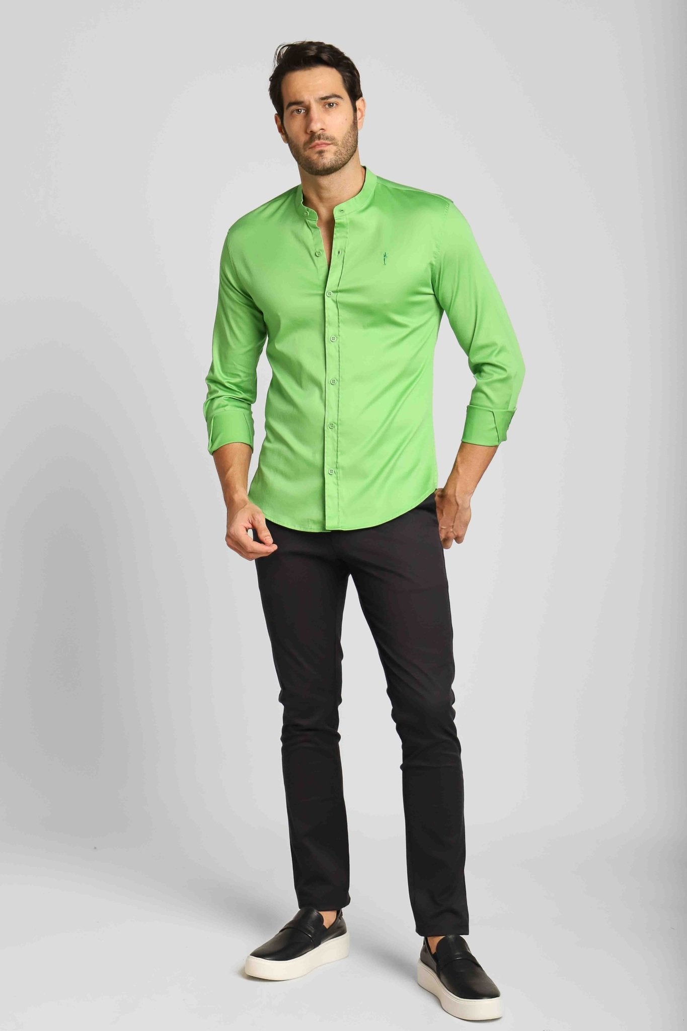 Camisa Zip Off Gola Padre Slim Fit Ml Verde Pistache - Live - Henri Store