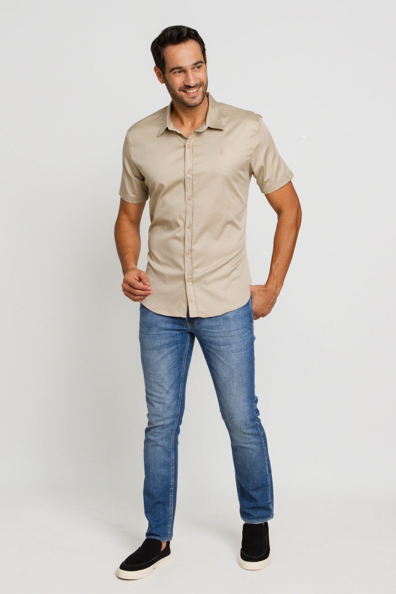 Camisa Zip Off Mc Bege 80055 - Henri Store