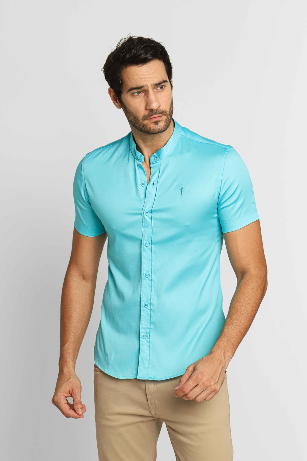 Camisa Zip Off Mc Slim Fit Gola Padre Azul 35559 - Henri Store