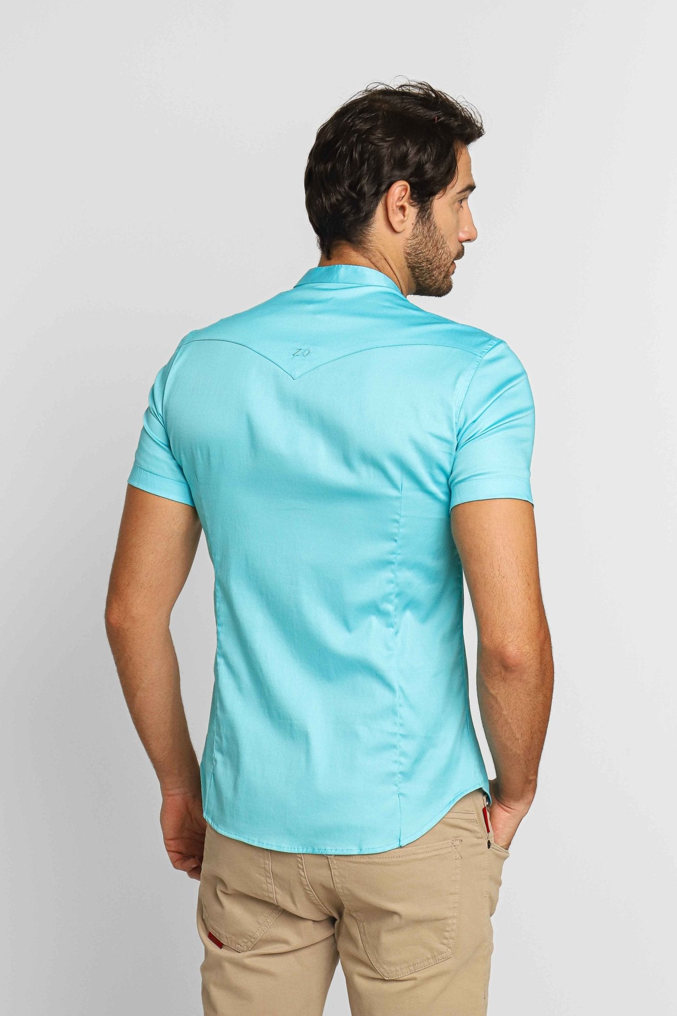 Camisa Zip Off Mc Slim Fit Gola Padre Azul 35559 - Henri Store