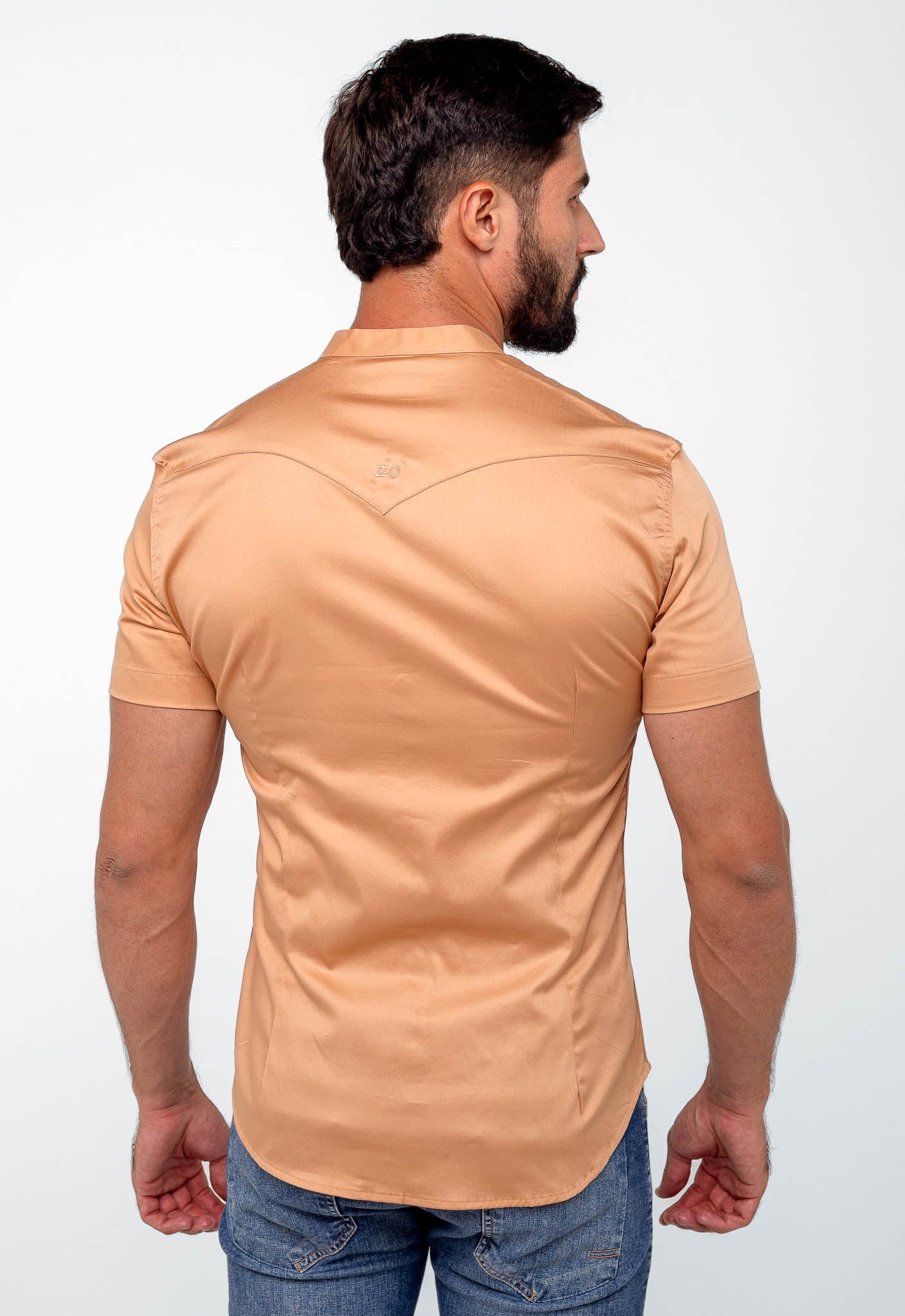 Camisa Zip Off mc Slim Fit Gola Padre Ocre 35559 - Henri Store