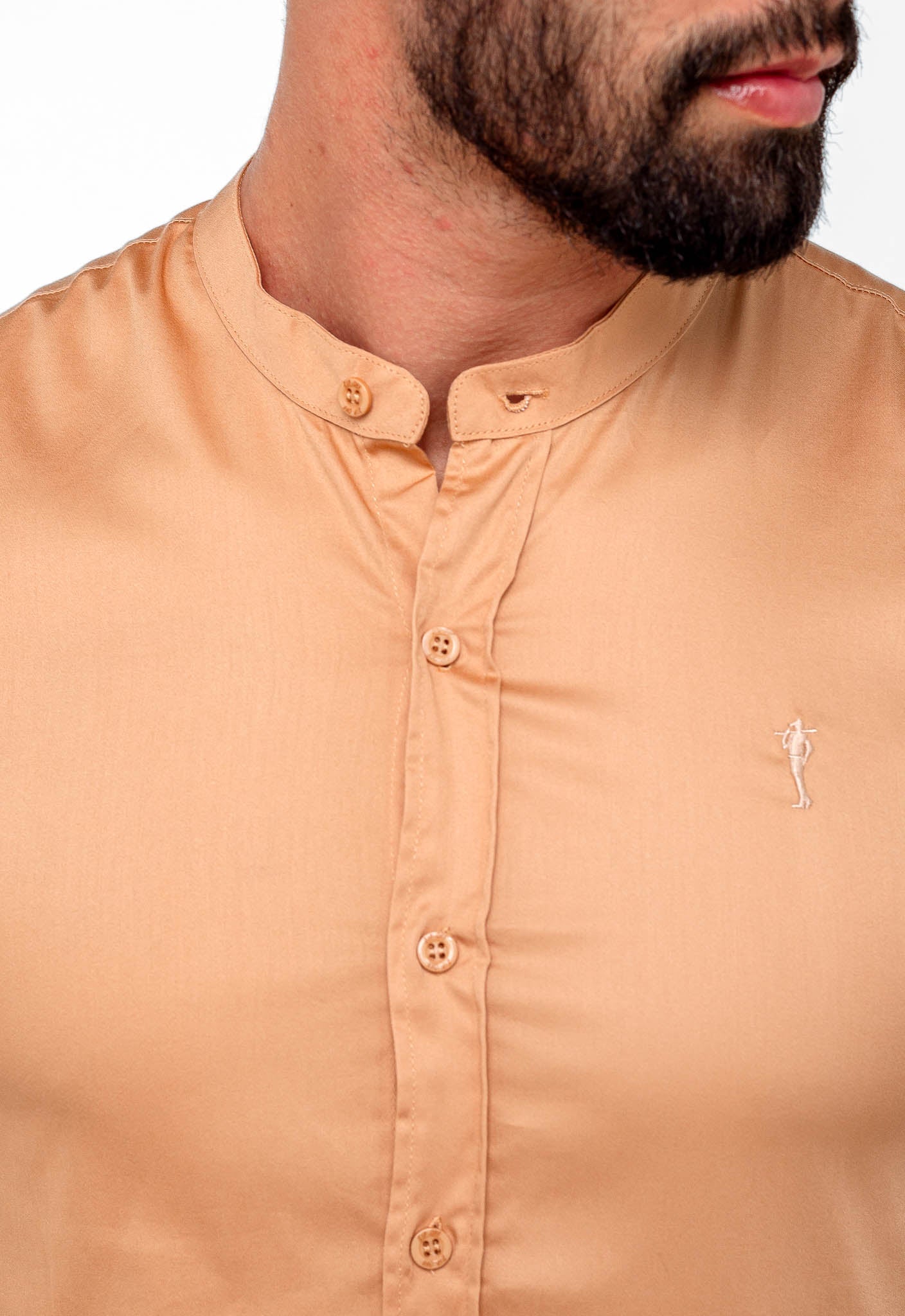 Camisa Zip Off mc Slim Fit Gola Padre Ocre 35559 - Henri Store