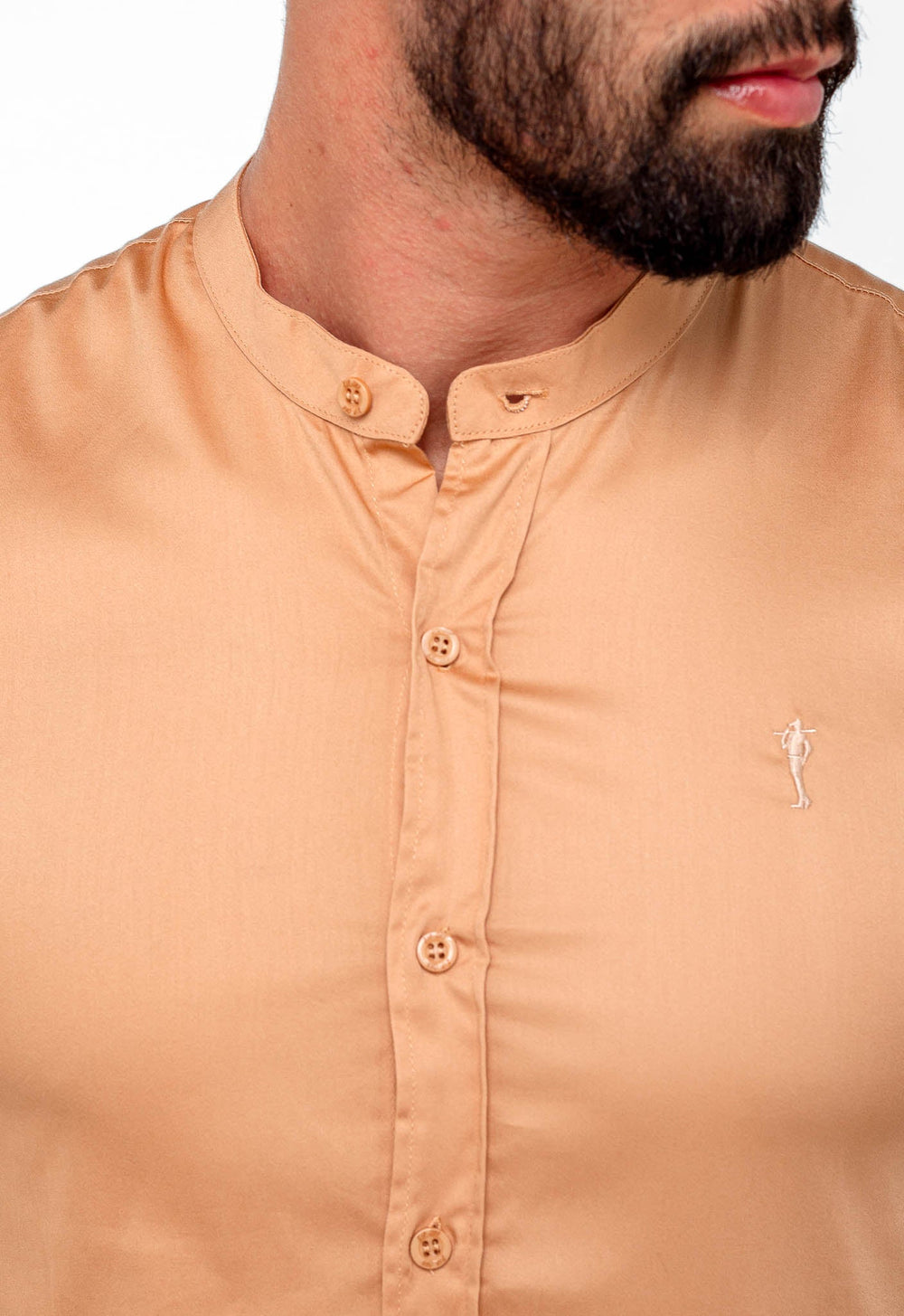 Camisa Zip Off mc Slim Fit Gola Padre Ocre 35559 - Henri Store
