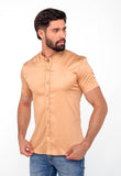 Camisa Zip Off mc Slim Fit Gola Padre Ocre 35559 - Henri Store