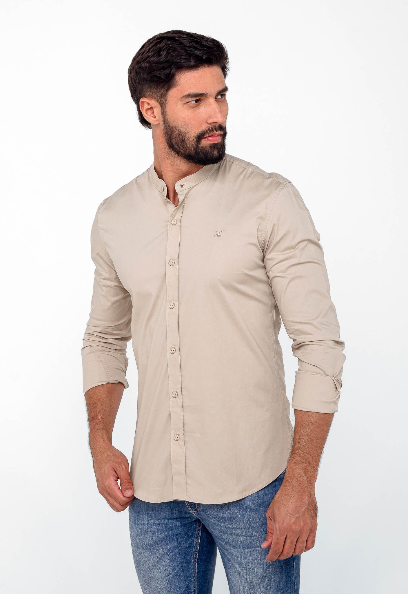 Camisa Zip Off Ml Gola Padre Bege 025 Ref 00065 - Henri Store