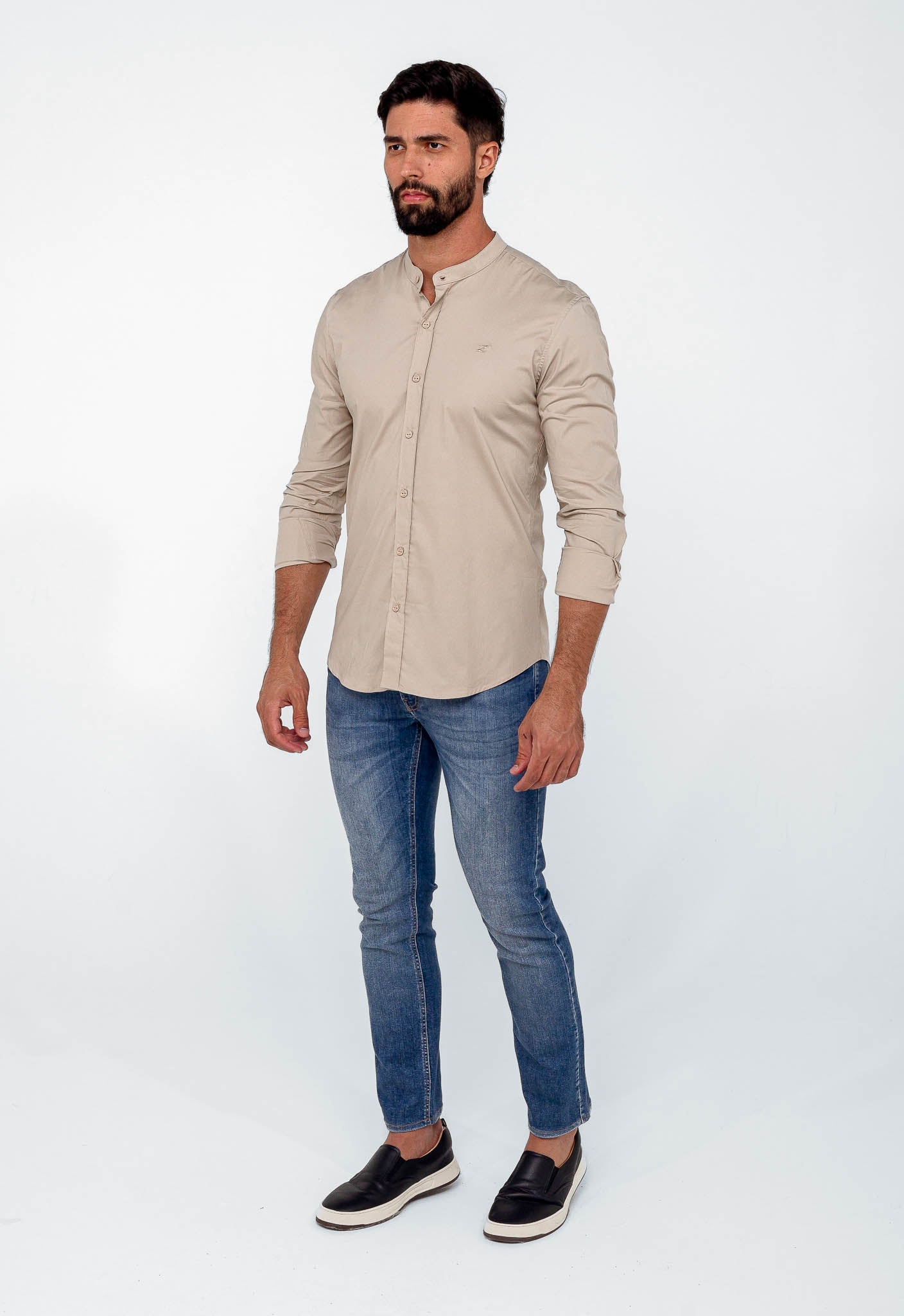 Camisa Zip Off Ml Gola Padre Bege 025 Ref 00065 - Henri Store