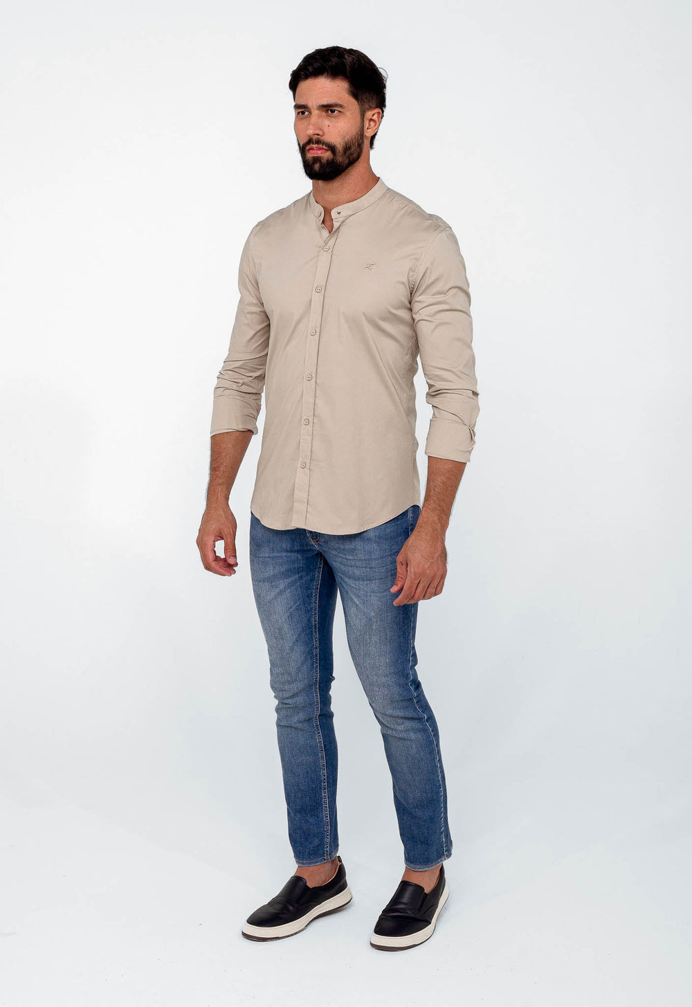 Camisa Zip Off Ml Gola Padre Bege 025 Ref 00065 - Henri Store