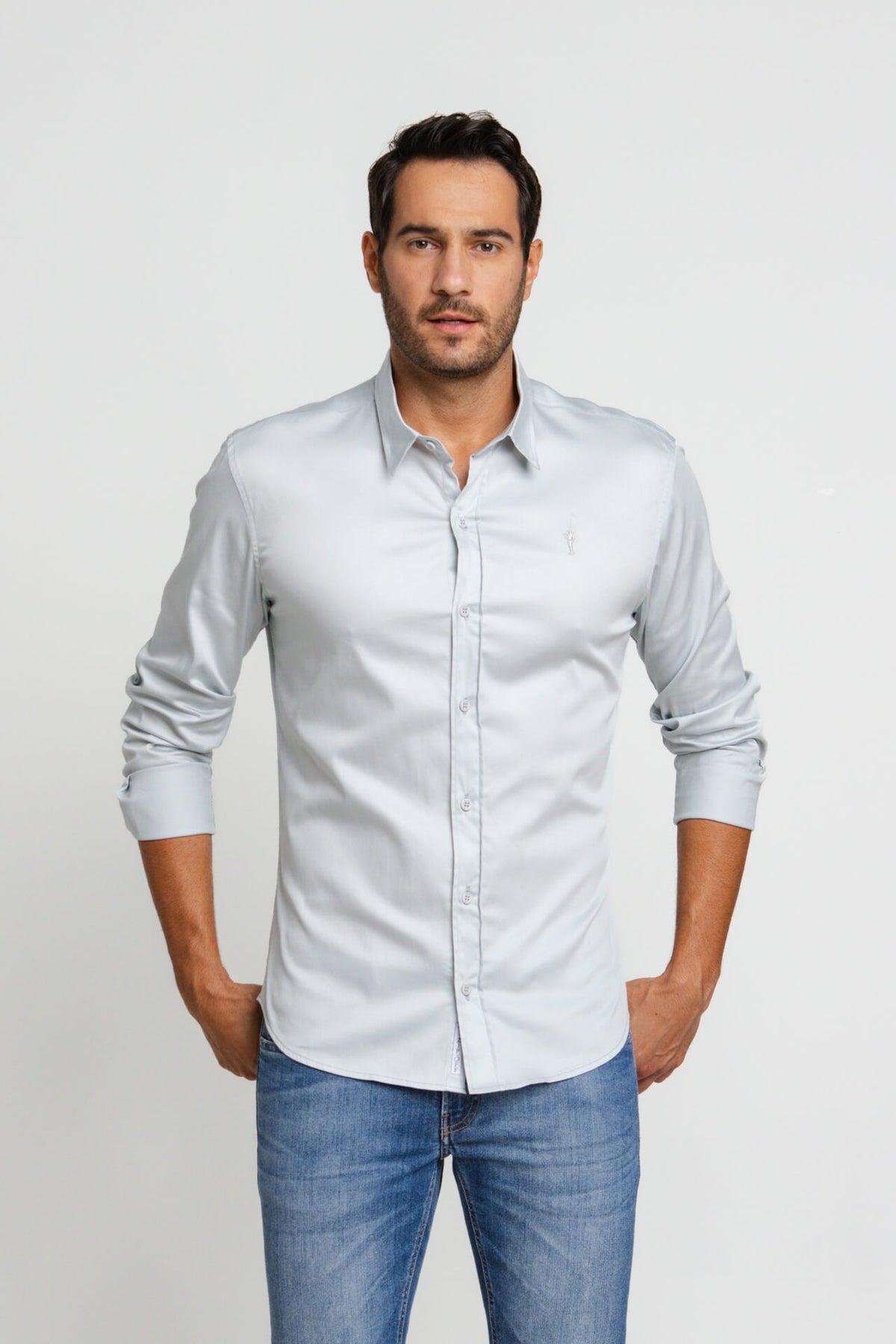 Camisa Zip Off Ml Slim Fit Cinza 35601 - Henri Store
