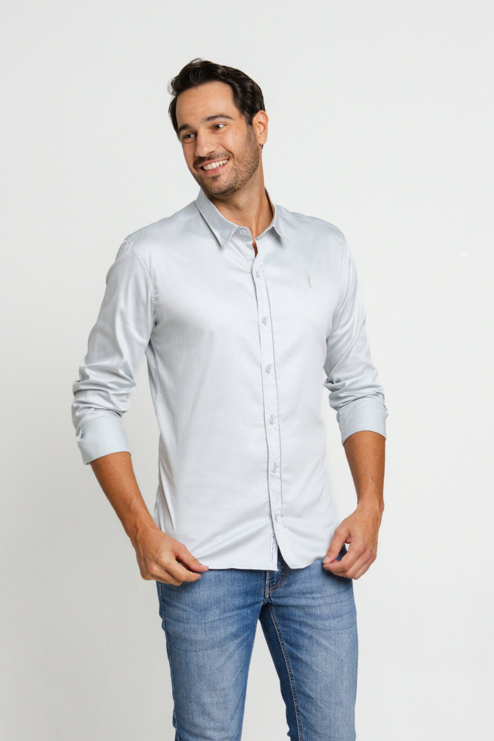 Camisa Zip Off Ml Slim Fit Cinza 35601 - Henri Store