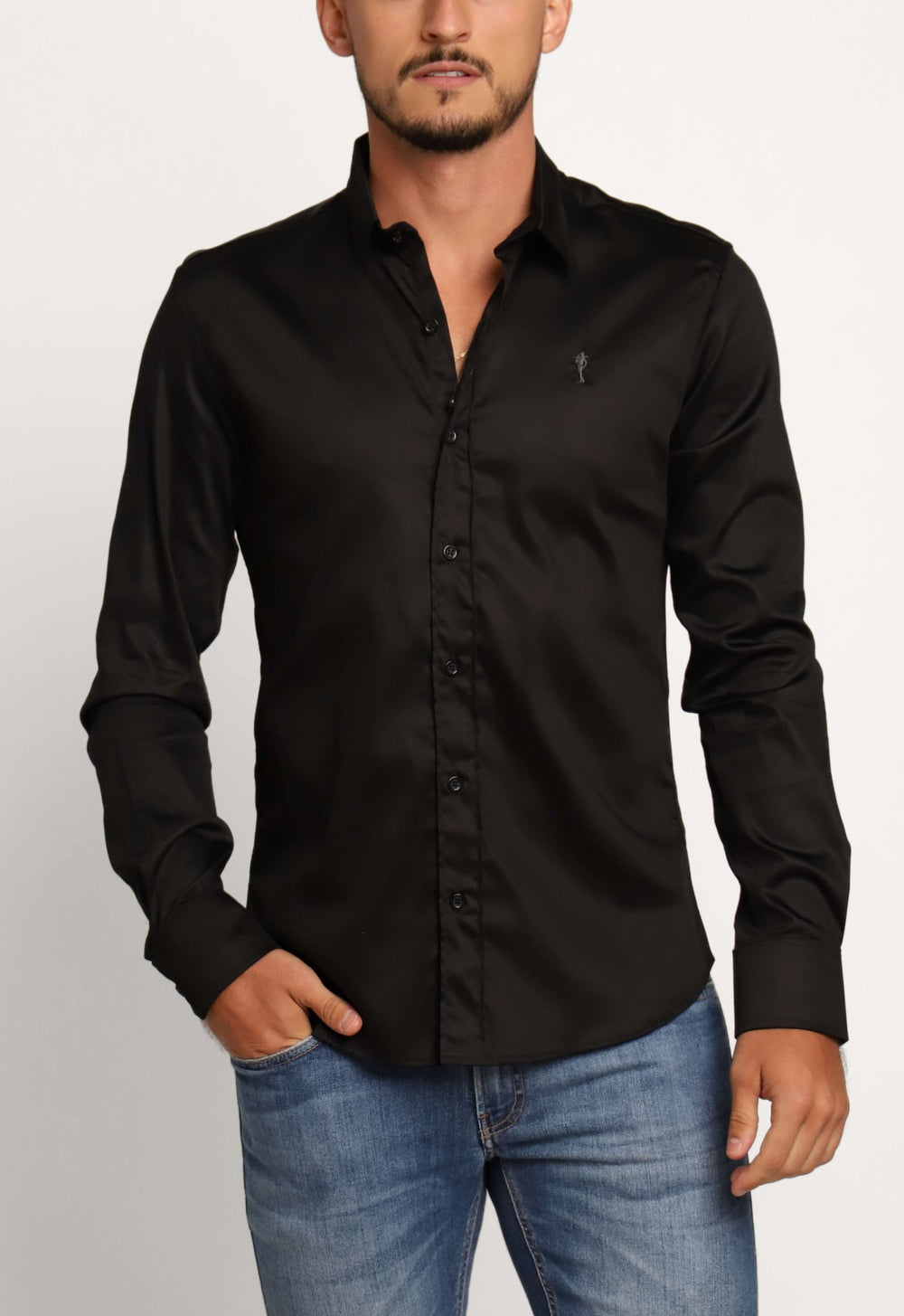Camisa Zip Off Ml Slim Fit Preto 35601 - Henri Store