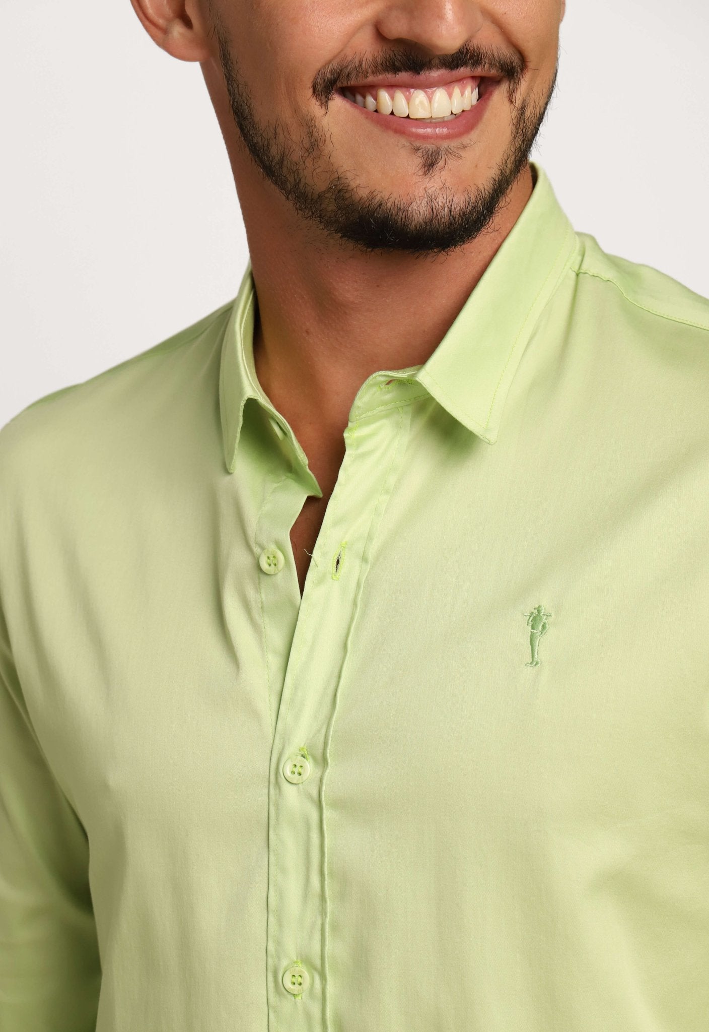 Camisa Zip Off ml Slim Fit Verde Pistache 35601 - Henri Store