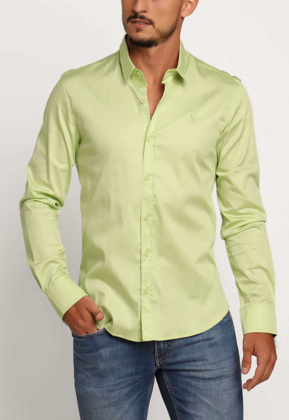 Camisa Zip Off ml Slim Fit Verde Pistache 35601 - Henri Store