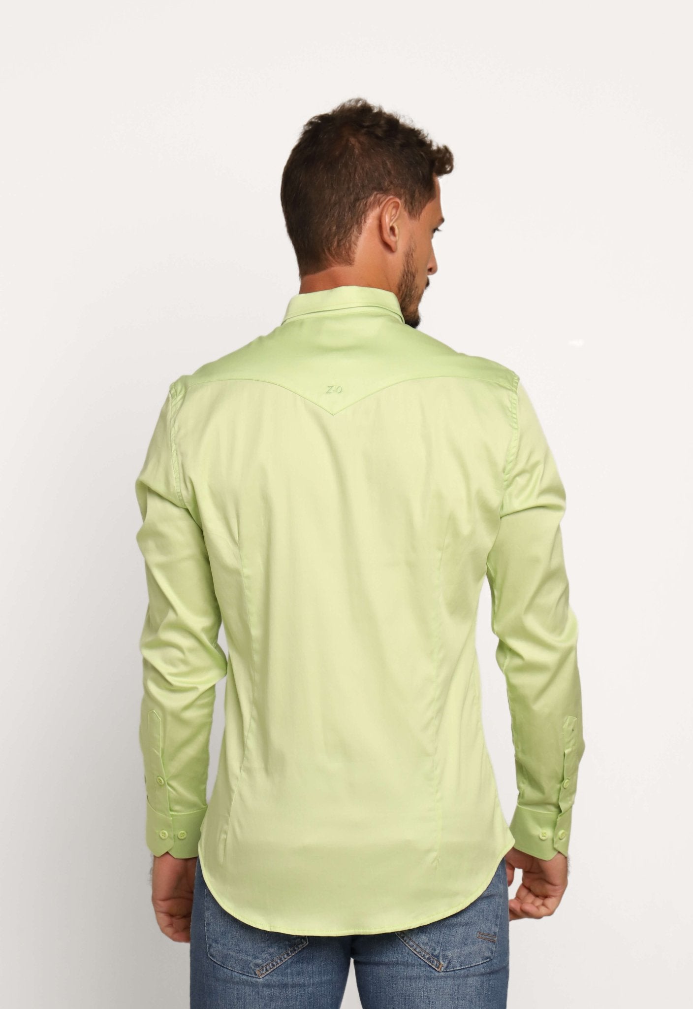Camisa Zip Off ml Slim Fit Verde Pistache 35601 - Henri Store