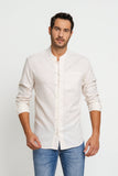 Camisa Zip Off Ml Slim Gola Padre Linho Areia 00441 - Henri Store