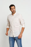 Camisa Zip Off Ml Slim Gola Padre Linho Areia 00441 - Henri Store
