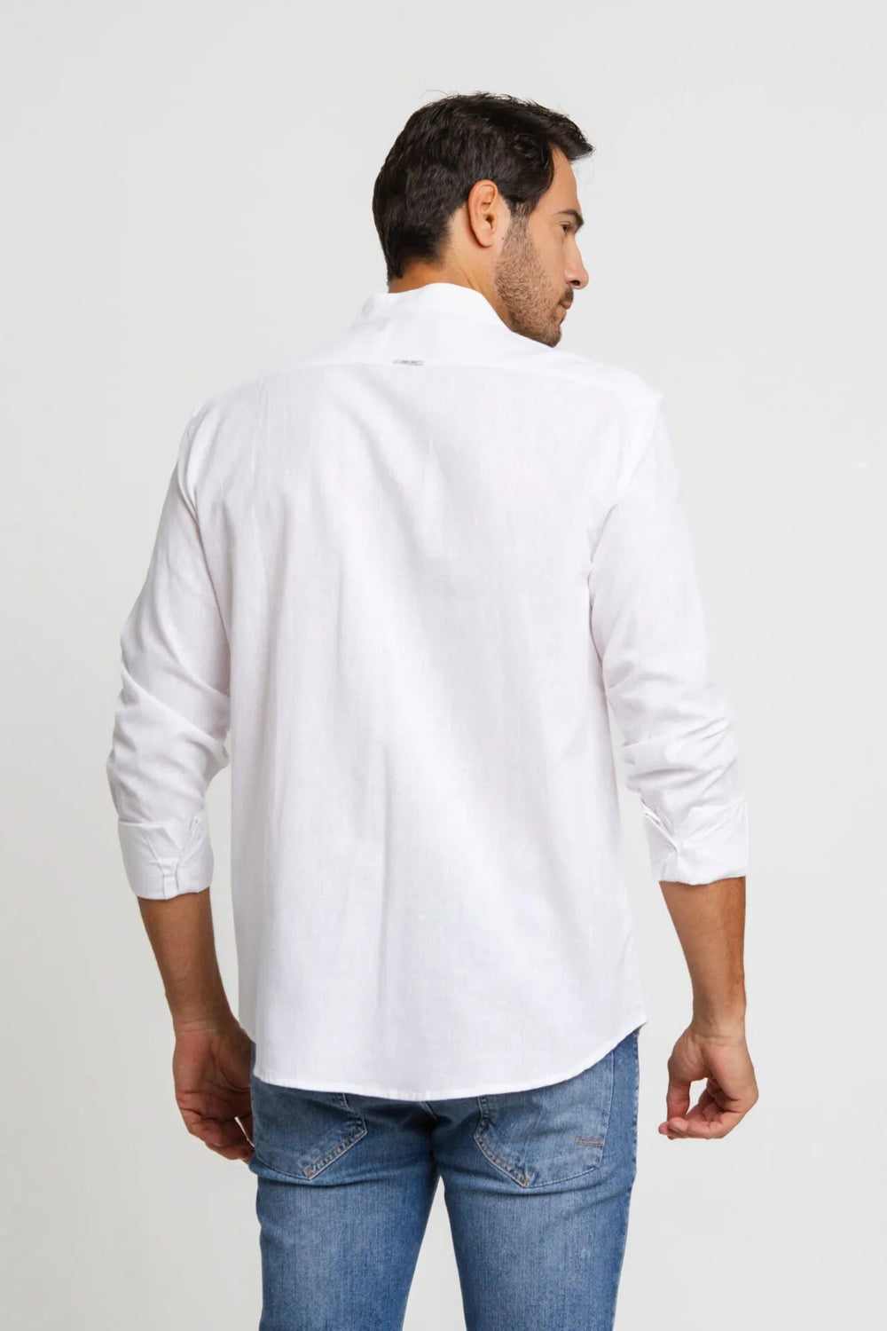 Camisa Zip Off Ml Slim Gola Padre Linho Branco 00441 - Henri Store