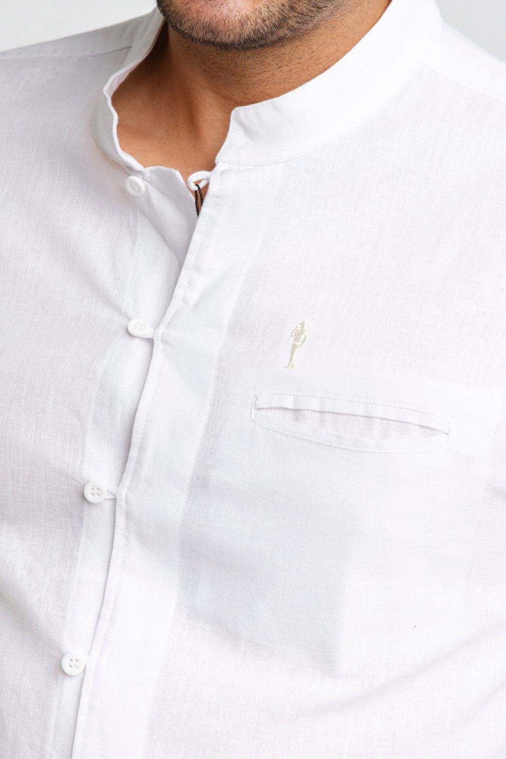 Camisa Zip Off Ml Slim Gola Padre Linho Branco 00441 - Henri Store