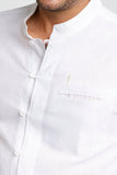 Camisa Zip Off Ml Slim Gola Padre Linho Branco 00441 - Henri Store