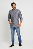 Camisa Zip Off Ml Slim Gola Padre Linho Preto Mescla 00441 - Henri Store