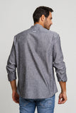 Camisa Zip Off Ml Slim Gola Padre Linho Preto Mescla 00441 - Henri Store