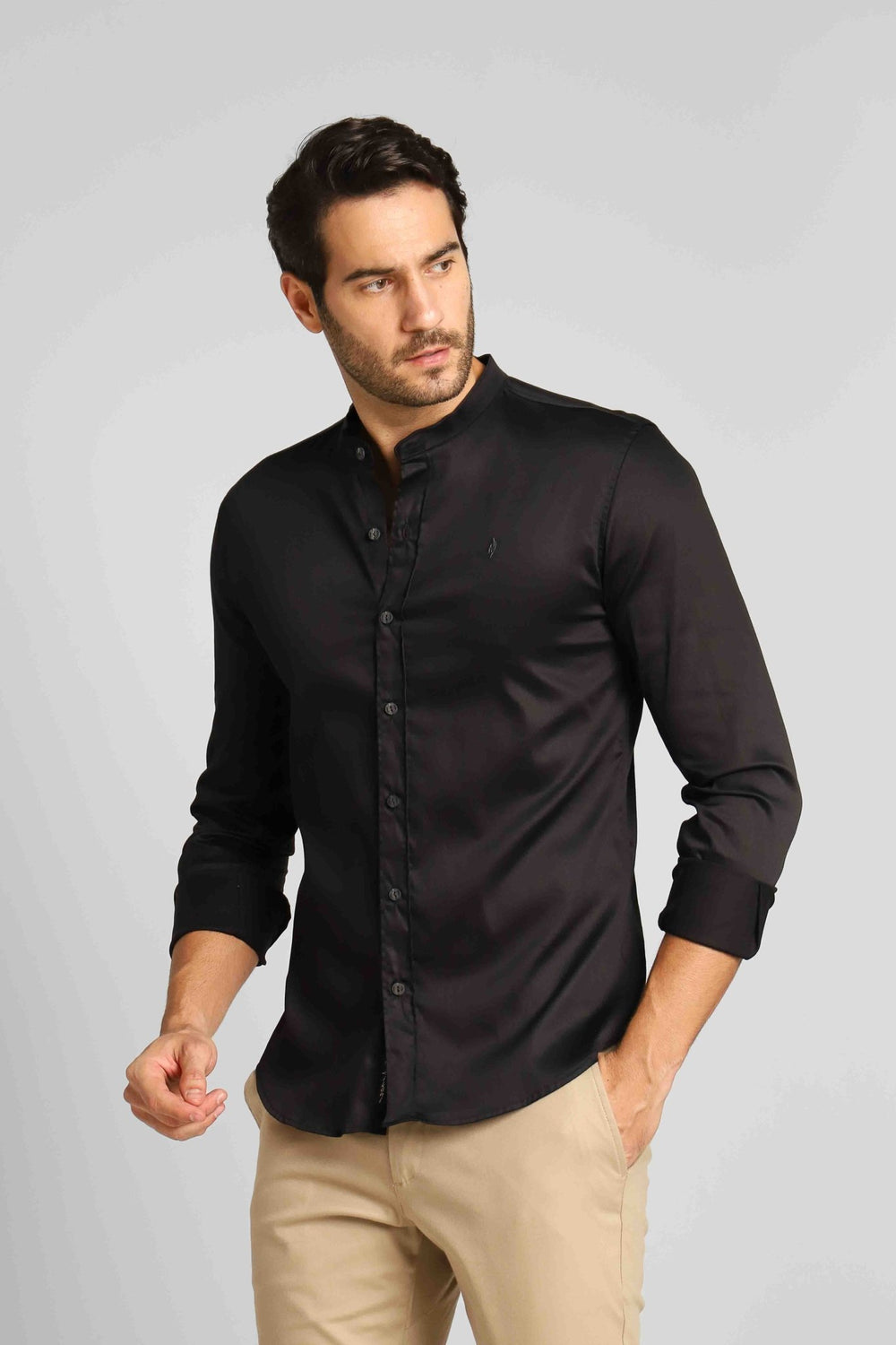 Camisa Zip Off Ml Slim Gola Padre Preta 002 Ref: 80020 - Henri Store
