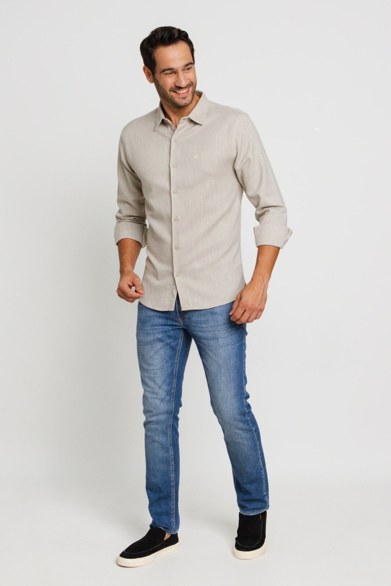 Camisa Zip Off Relaxed Fit Off C/ Areia - Henri Store